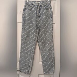Pacsun women's logo dad jeans sz 27 button fly high waist baggy straight leg Y2K